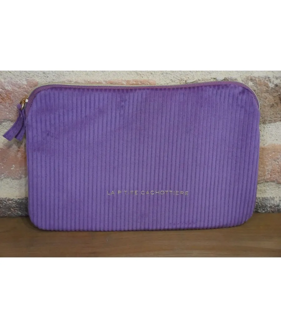 SANTAÏA grande pochette velours côtelé parme idéal voyage papiers maquillage