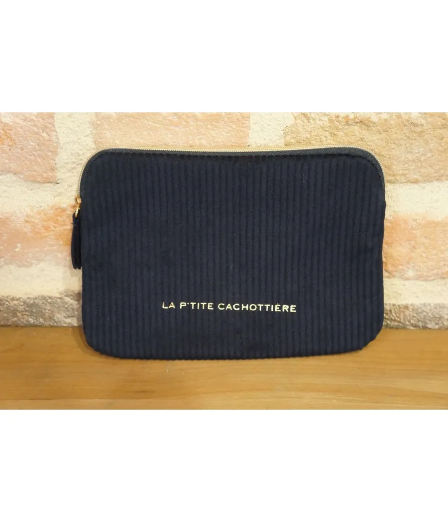 SANTAÏA pochette velours côtelé marine idéal voyage papiers maquillage