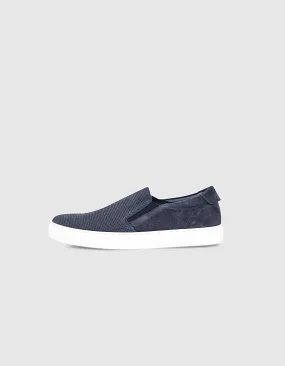 Slip-on marine en cuir velours embossé Homme