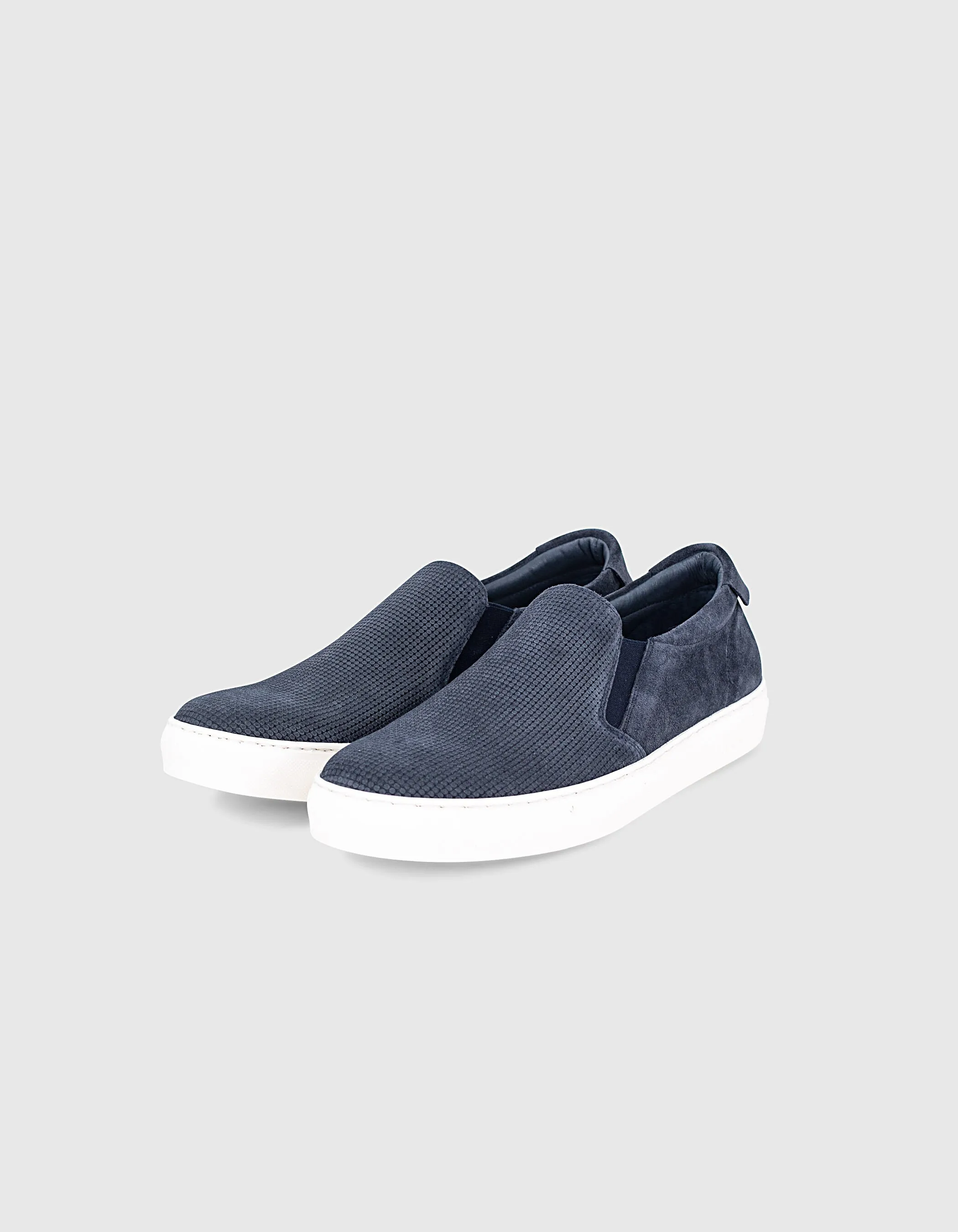 Slip-on marine en cuir velours embossé Homme