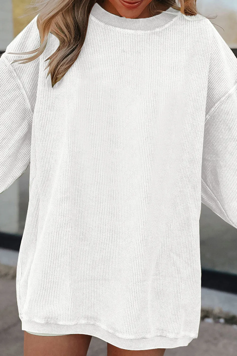 Sweat oversize en velours ctelé blanc