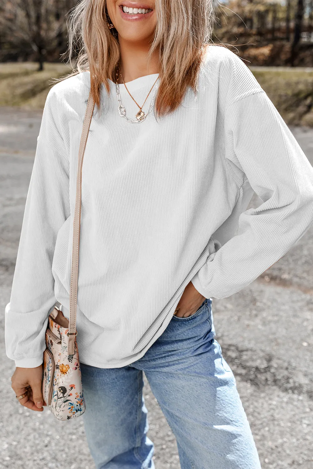 Sweat oversize en velours ctelé blanc