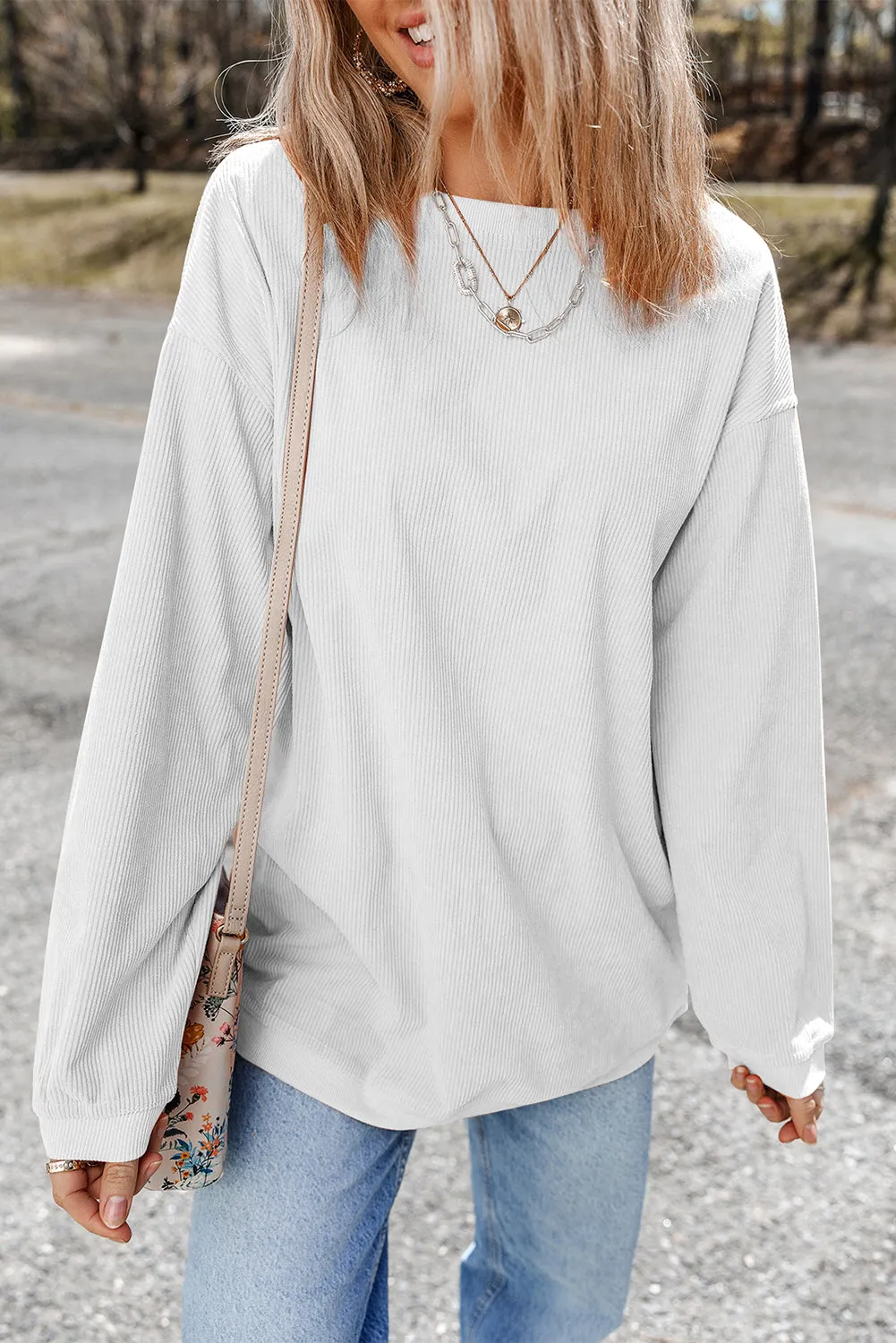 Sweat oversize en velours ctelé blanc