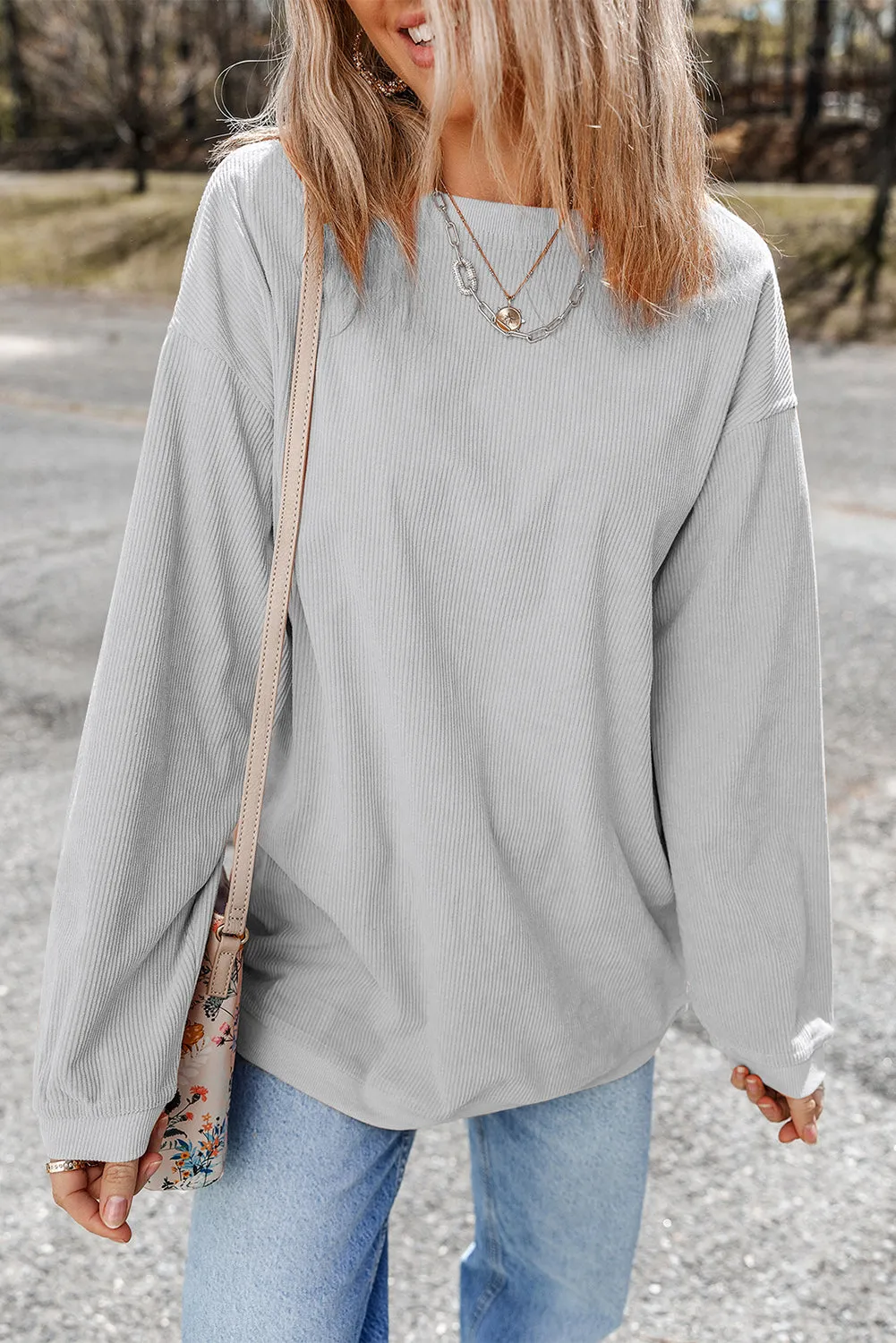 Sweat oversize en velours ctelé gris clair