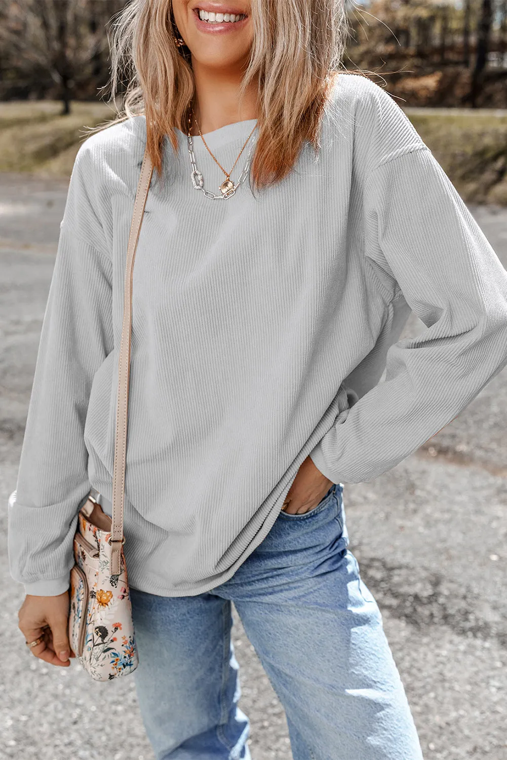 Sweat oversize en velours ctelé gris clair