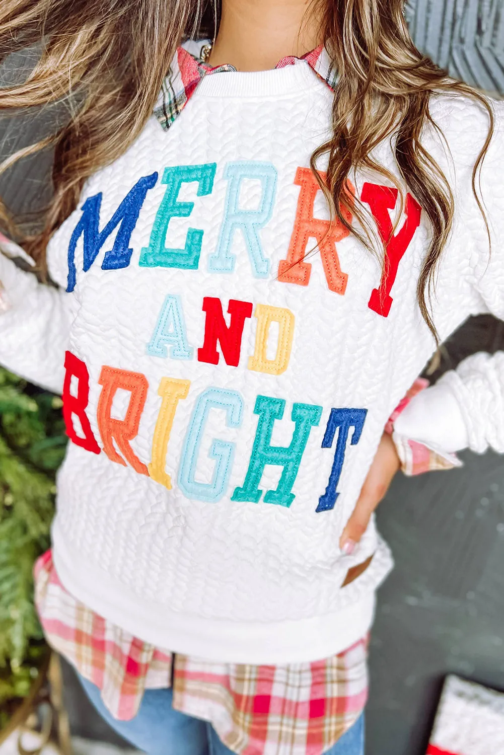 Sweat-shirt blanc en tricot torsadé Merry And Bright *