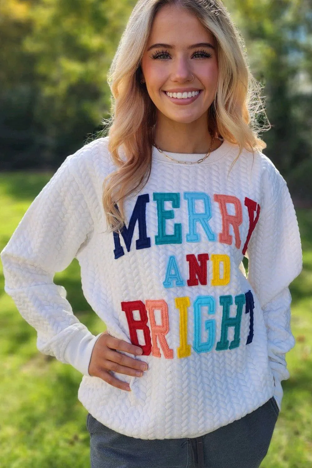 Sweat-shirt blanc en tricot torsadé Merry And Bright *