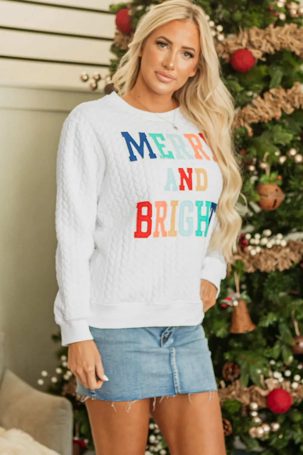 Sweat-shirt blanc en tricot torsadé Merry And Bright *