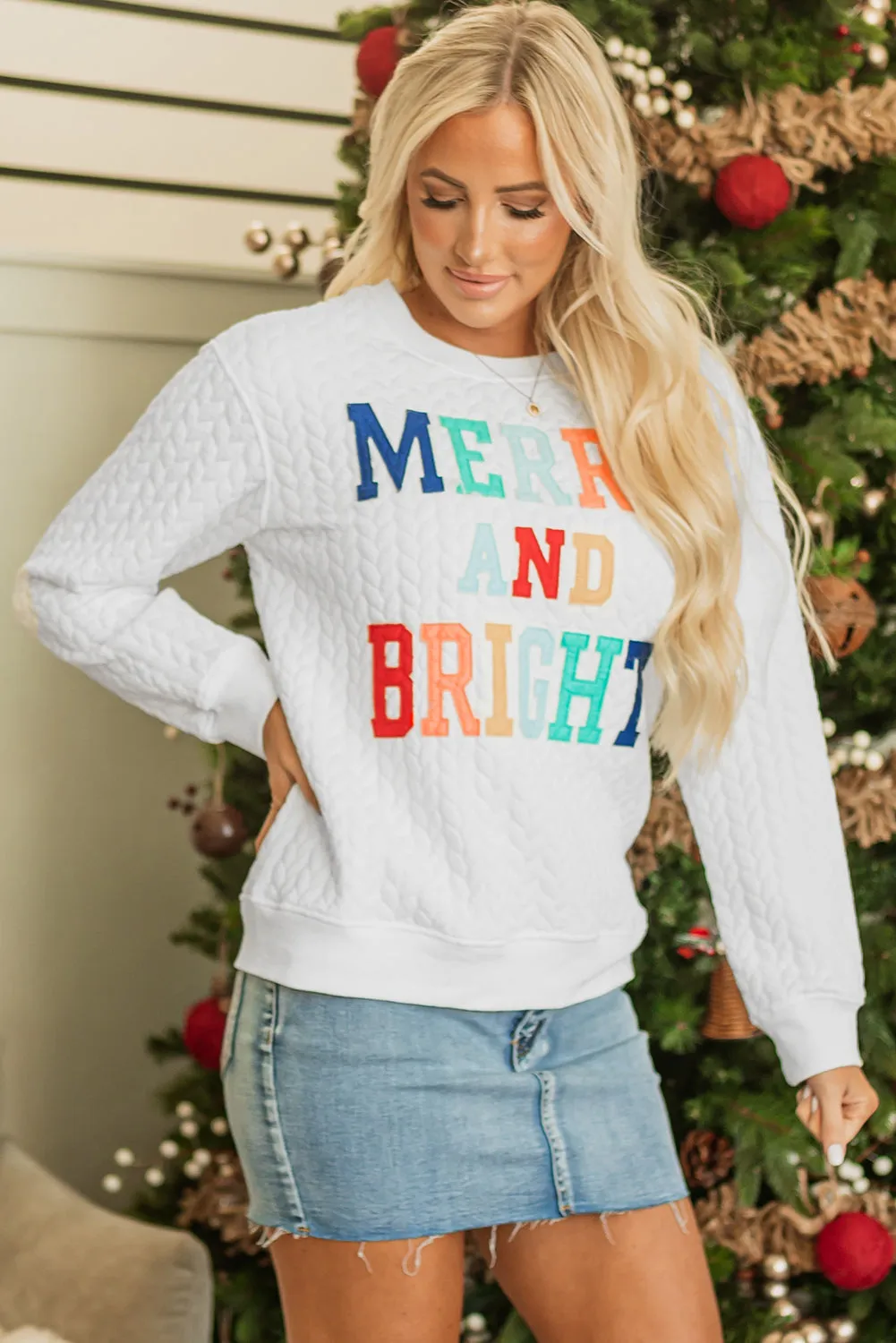 Sweat-shirt blanc en tricot torsadé Merry And Bright *