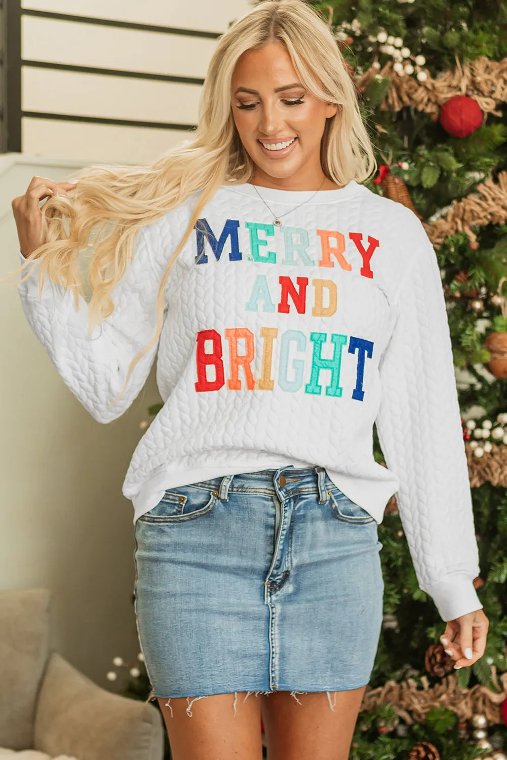 Sweat-shirt blanc en tricot torsadé Merry And Bright *