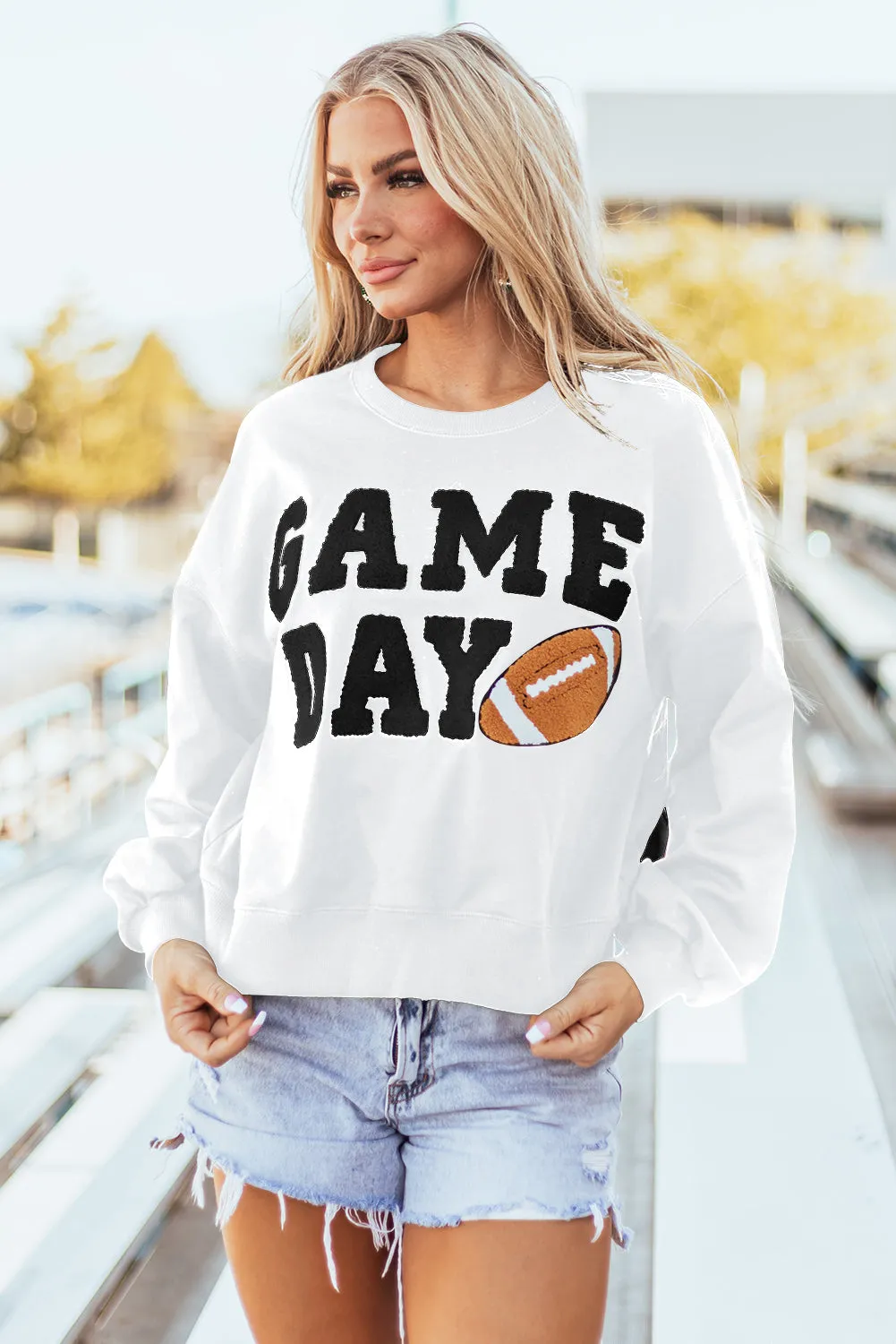 Sweat-shirt blanc à enfiler graphique GAME DAY