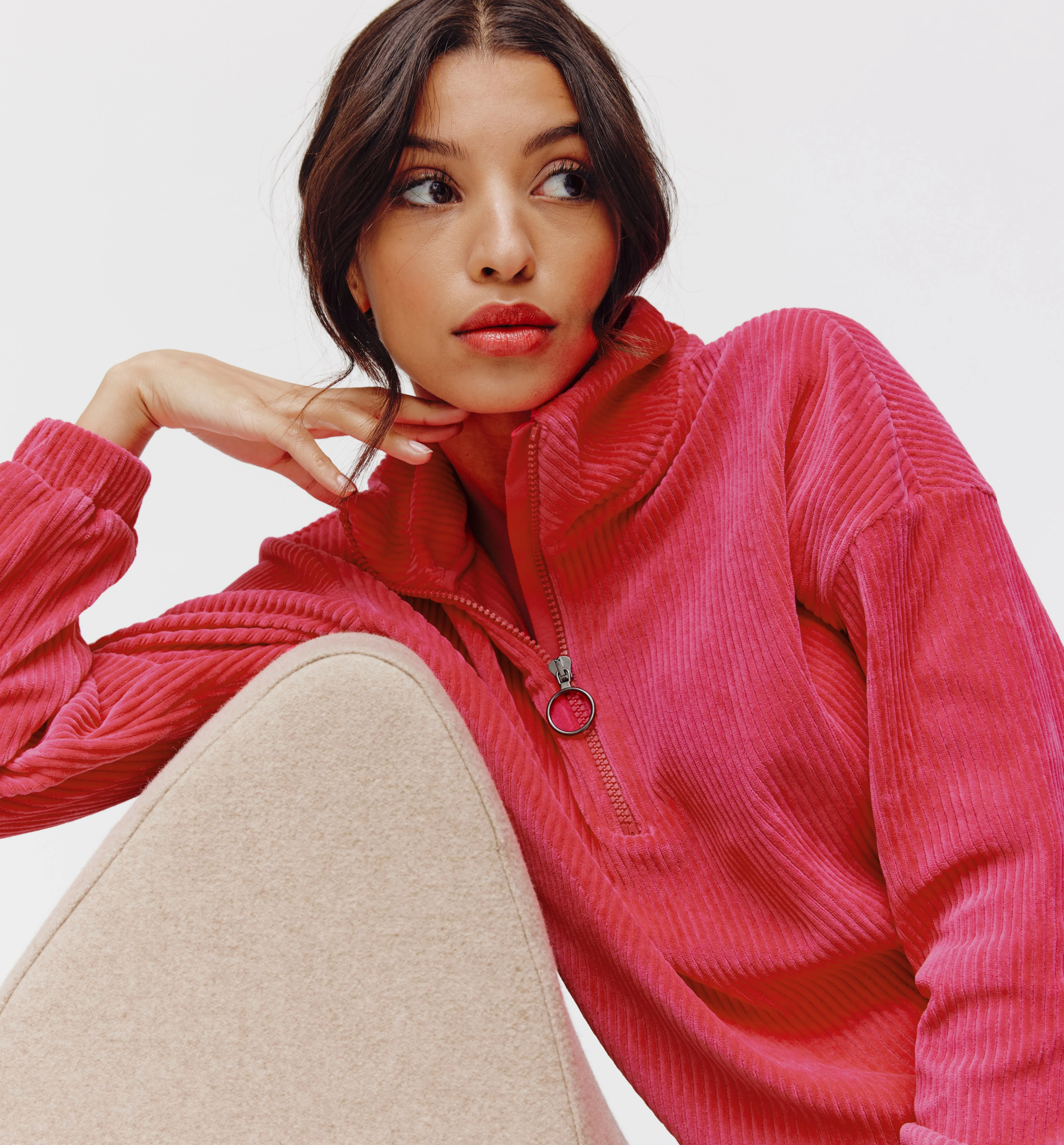 Sweat-shirt en velours côtelé - Rose fuchsia