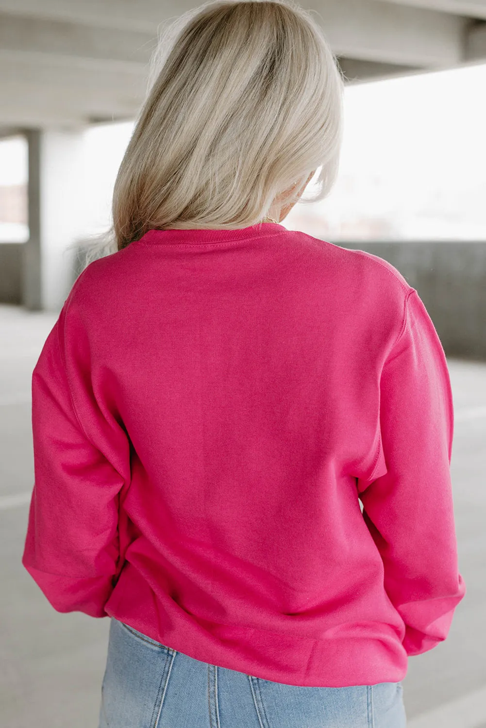 Sweat-shirt graphique à double cur et paillettes rose fraise