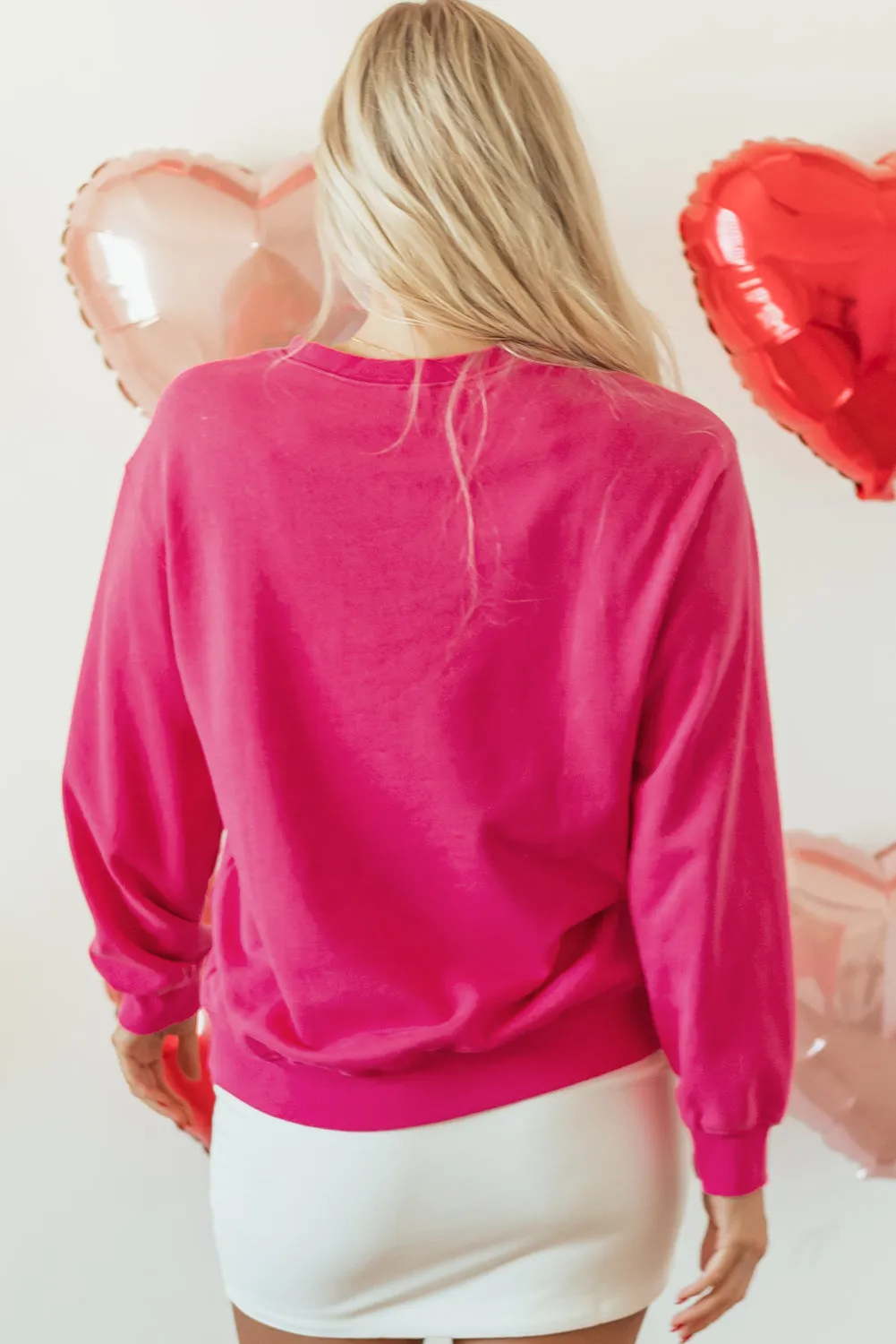 Sweat-shirt graphique à double cur et paillettes rose fraise