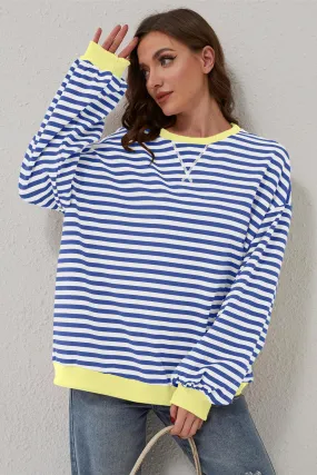 Sweat-shirt sur-dimensionné à rayures bleues *