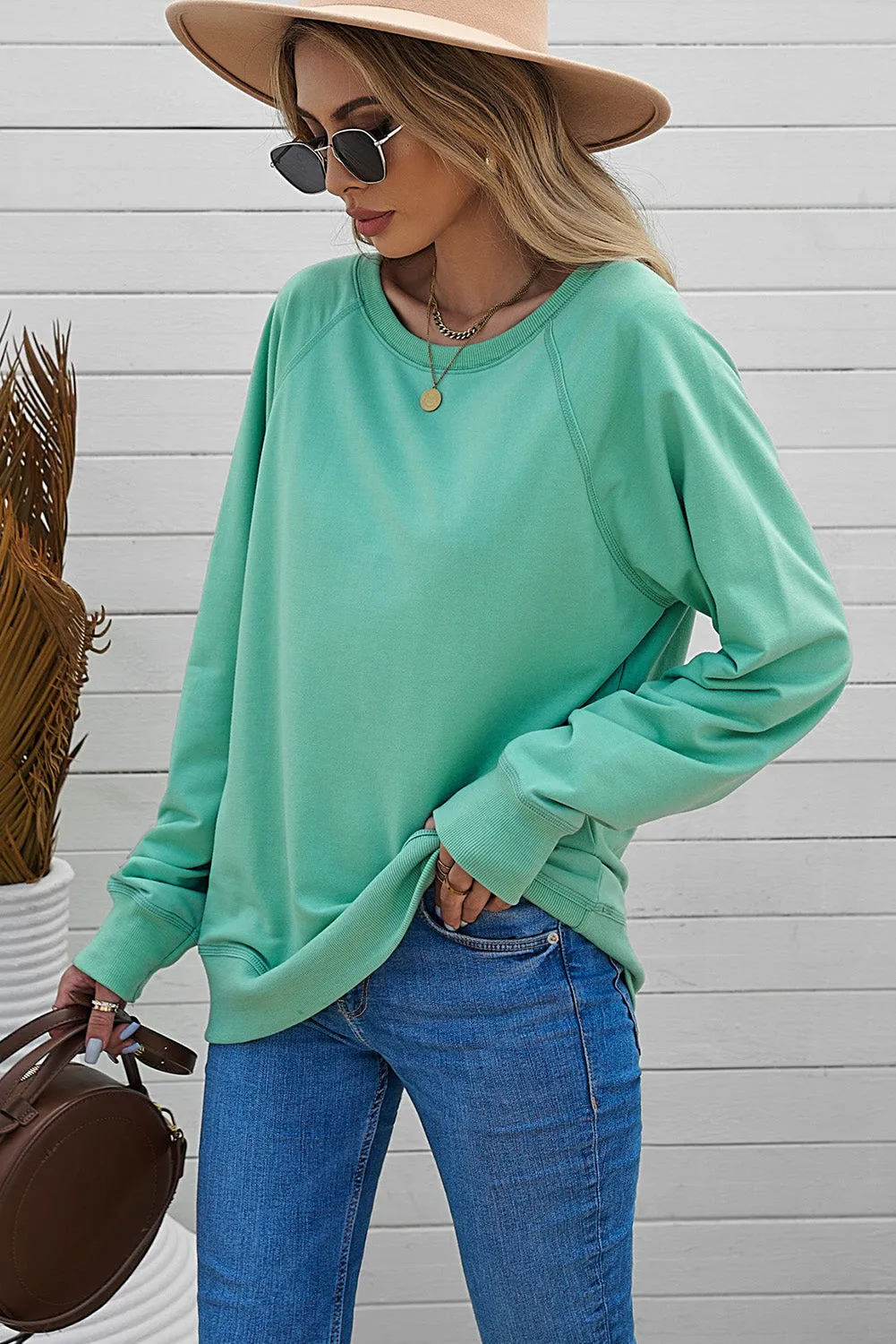 Sweat-shirt vert en mélange de coton French Terry