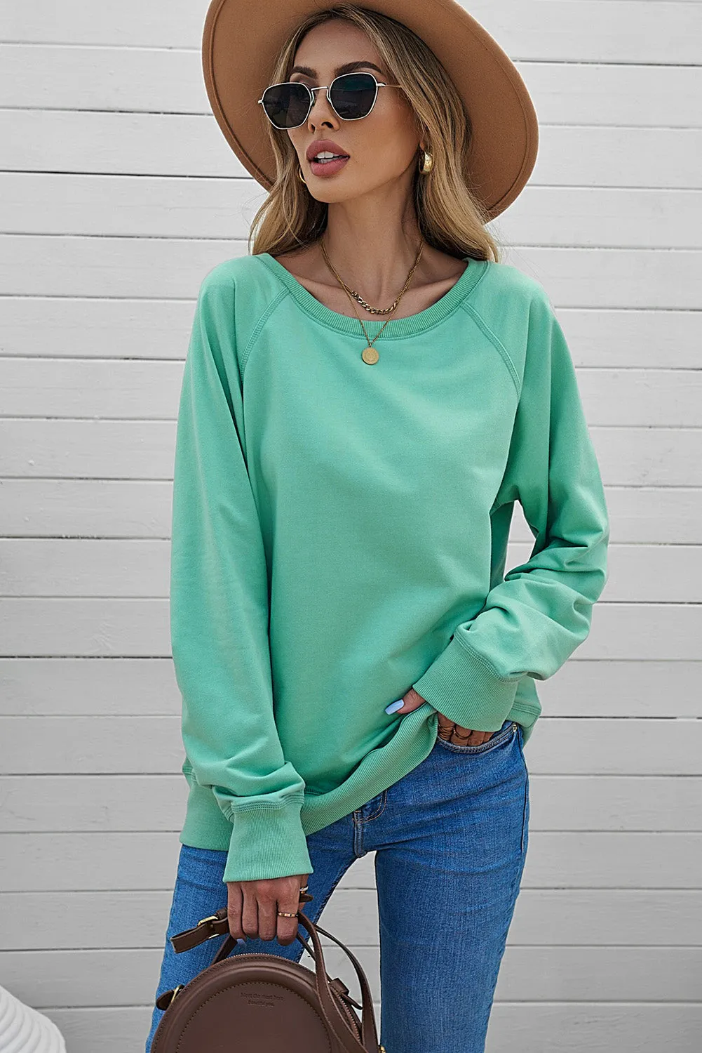 Sweat-shirt vert en mélange de coton French Terry