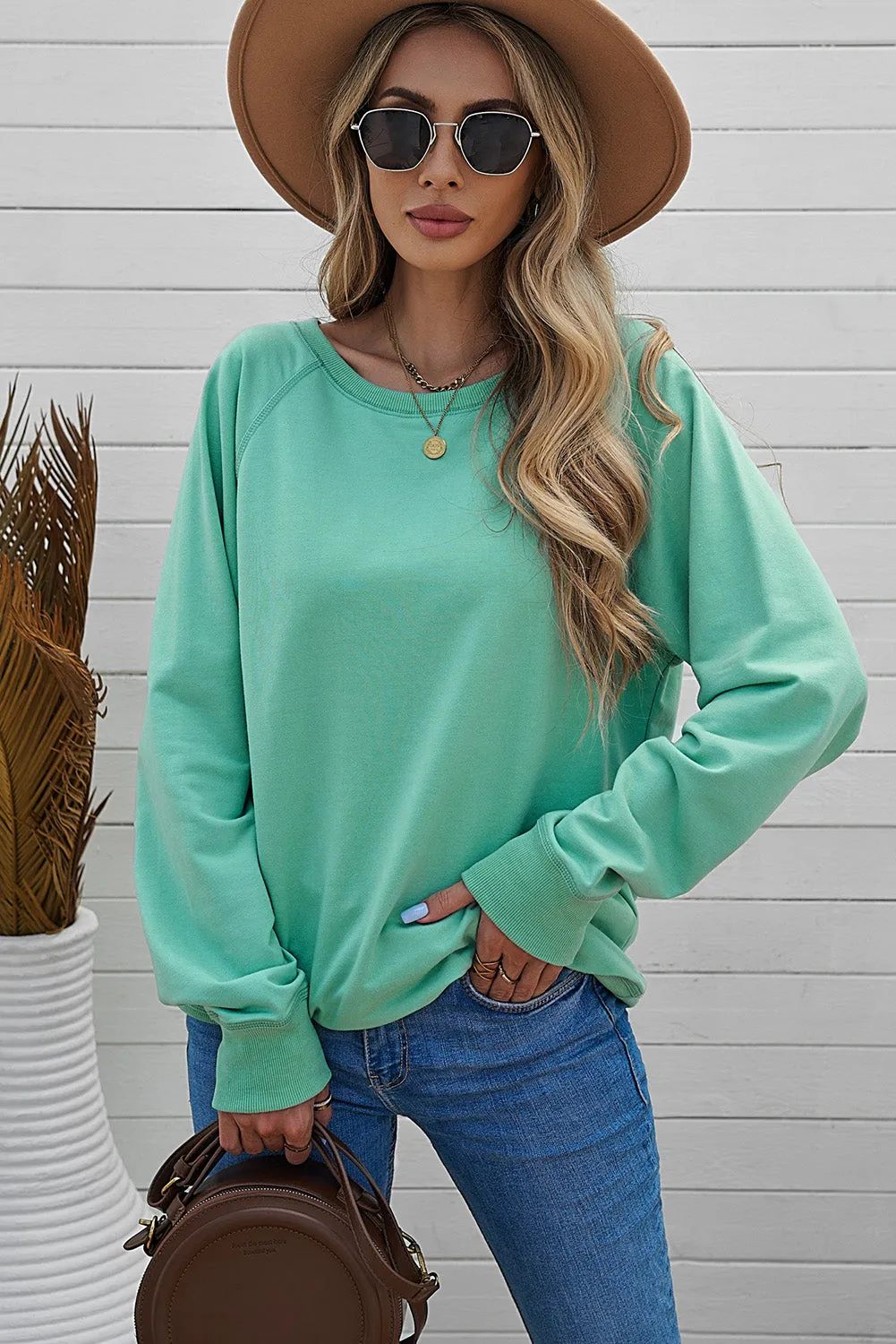 Sweat-shirt vert en mélange de coton French Terry