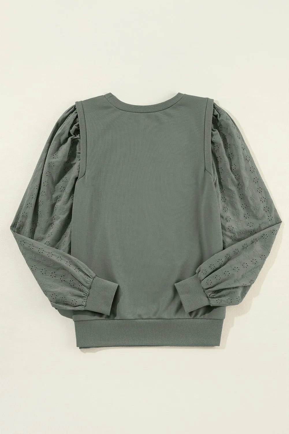 Sweat-shirt à col rond et manches patchwork uni vert gristre