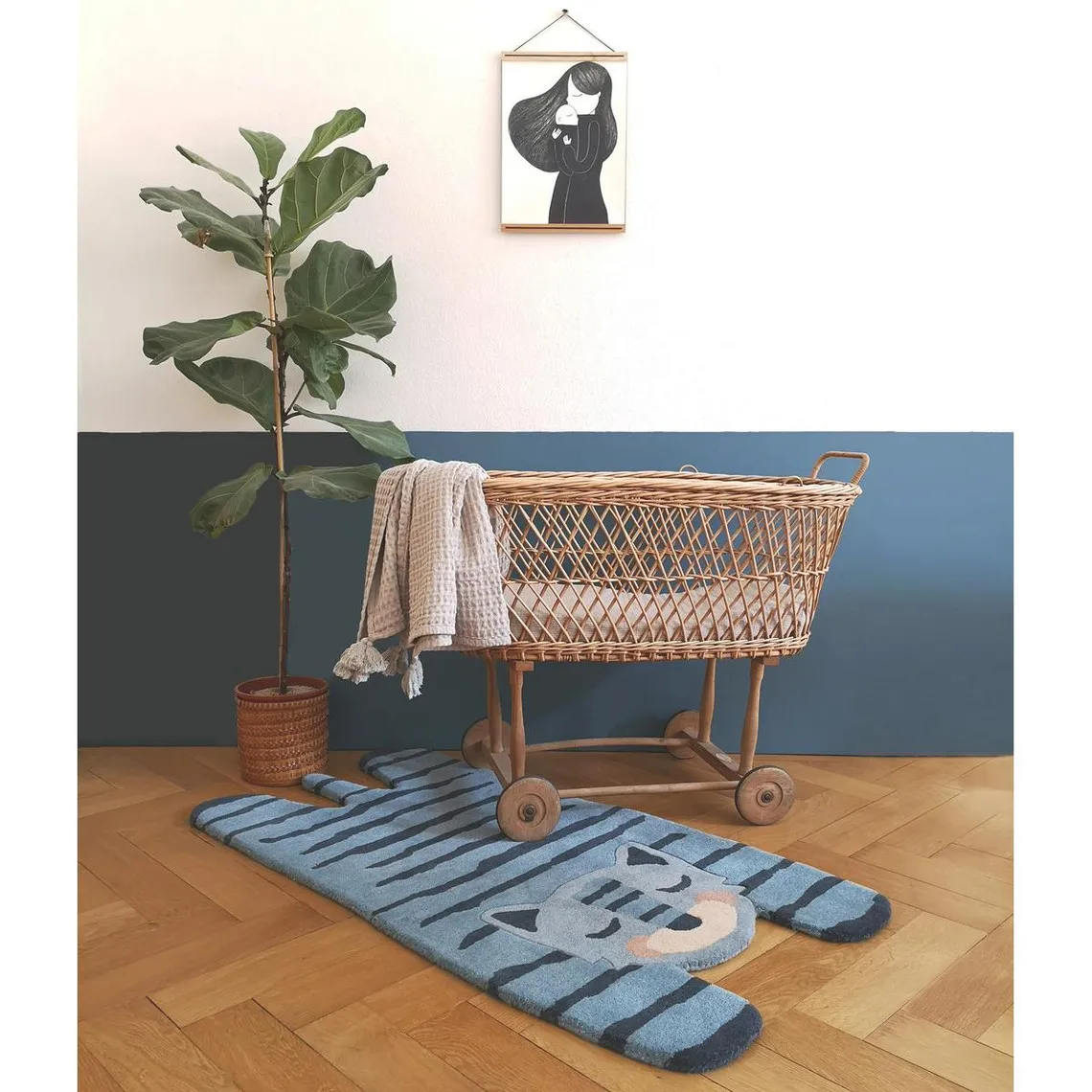 Tapis enfant tigre en Laine Bleu  | 3 Suisses