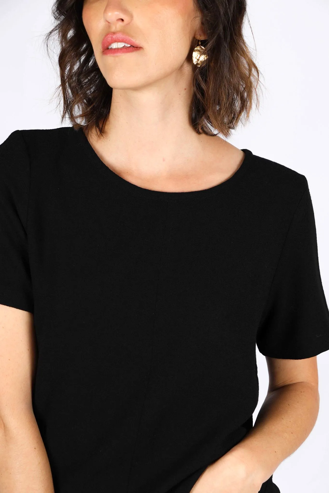 Tshirt noir femme chic en crêpe de laine Aurélia