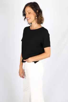 Tshirt noir femme chic en crêpe de laine Aurélia