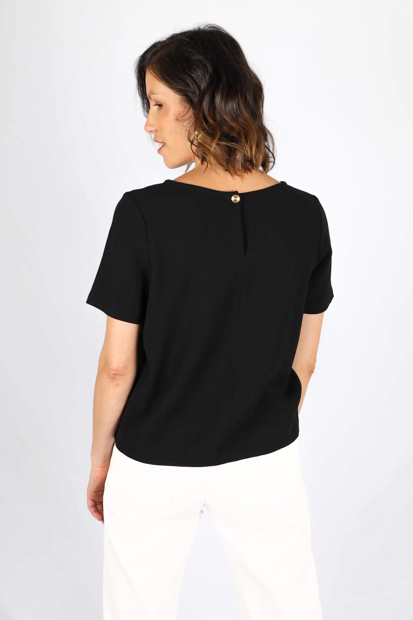 Tshirt noir femme chic en crêpe de laine Aurélia