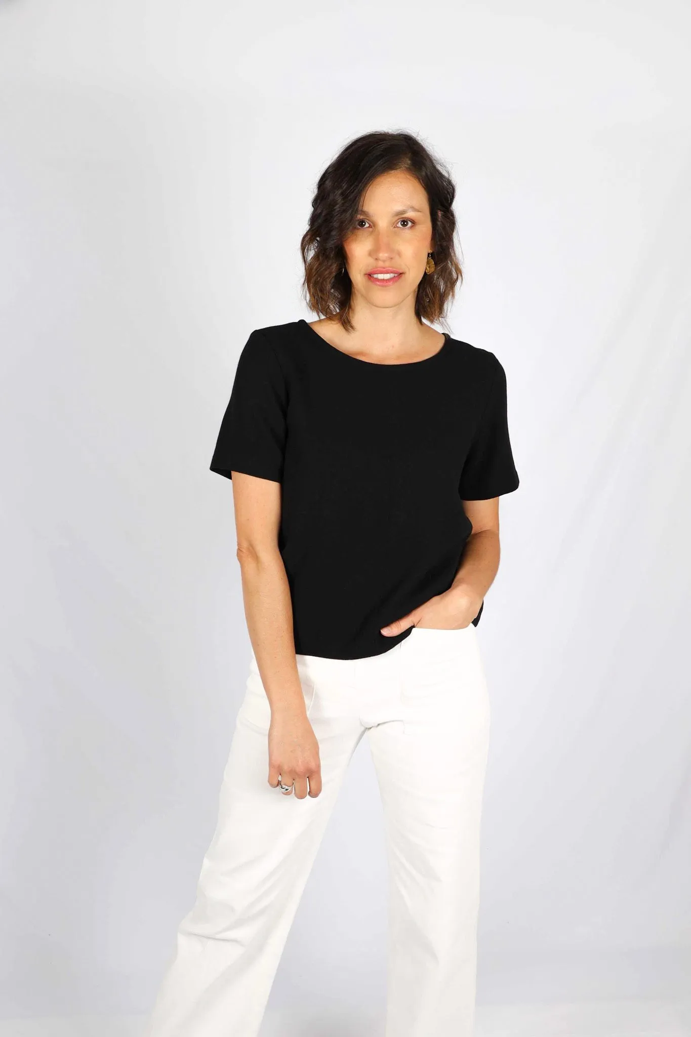 Tshirt noir femme chic en crêpe de laine Aurélia