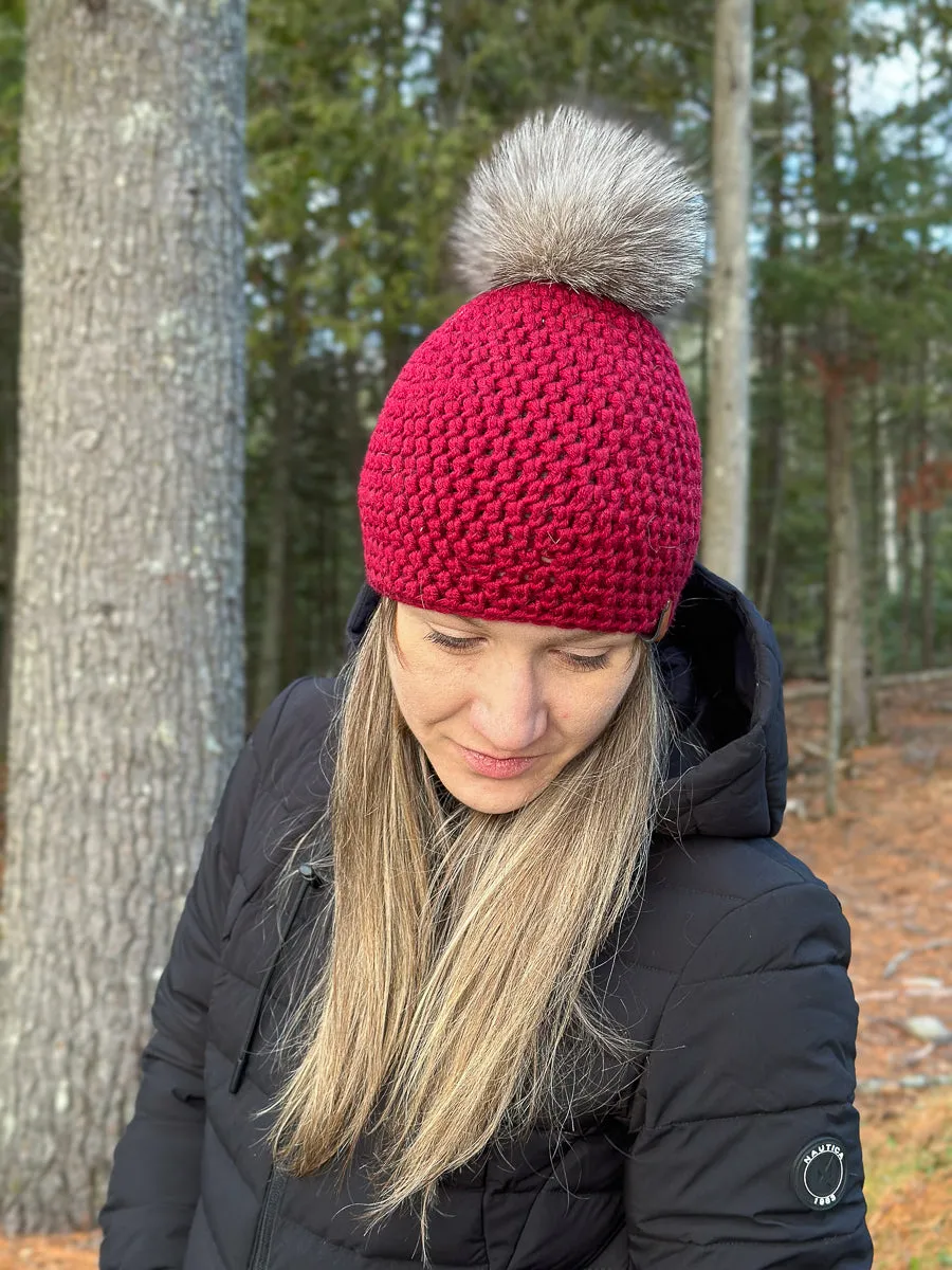 Tuque Mérino avec pompon de fourrure recyclée