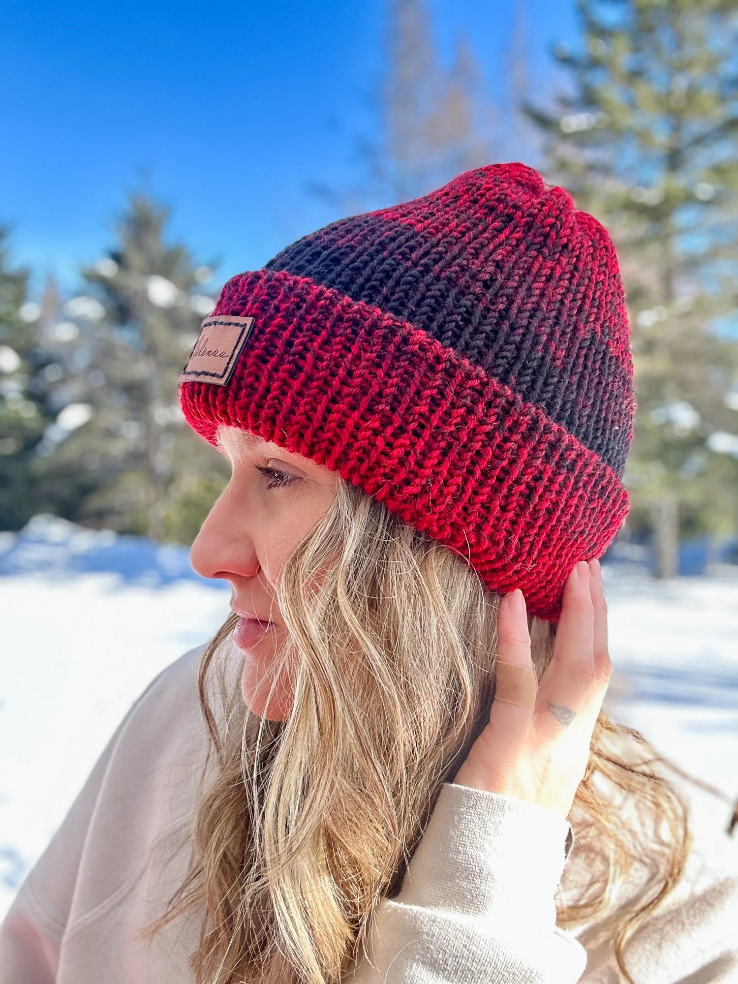 Tuque tricotée avec ourlet - Rouge et Noir